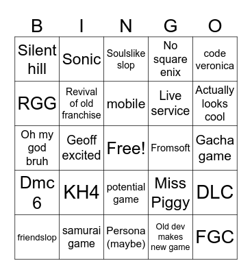 SFG Bingo Card