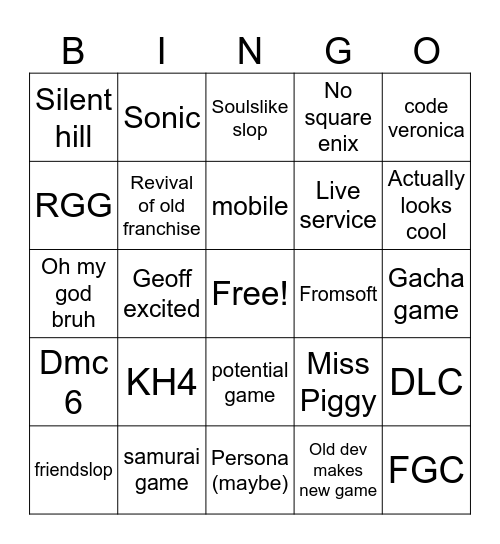 SFG Bingo Card