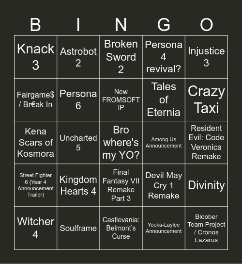 Untitled Bingo Card