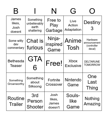 Summer Game Fest Bingo Card