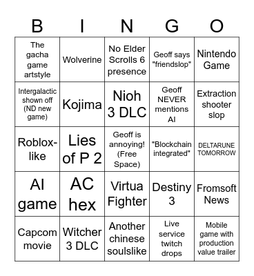 Summer Games Fest 2026 Bingo Card