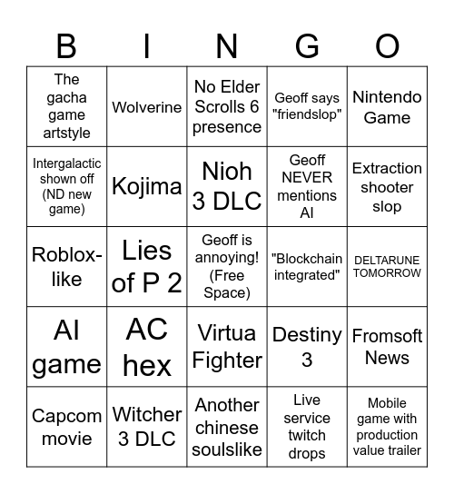 Summer Games Fest 2026 Bingo Card