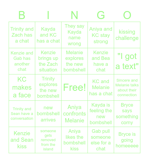 Love Island Season 8 Episode 4 Bingo Card