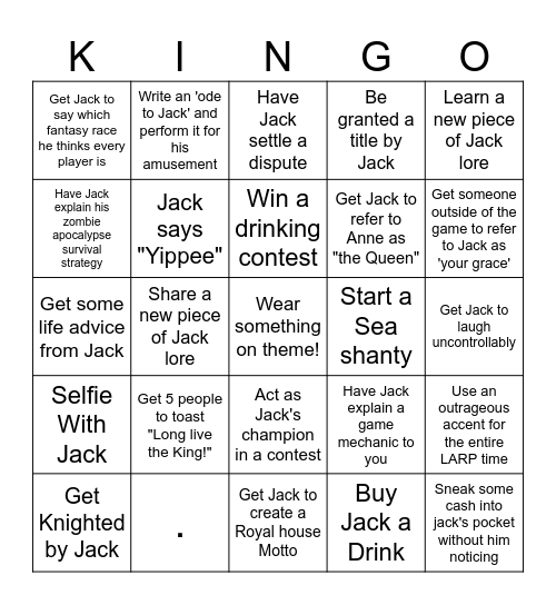 Royal Bucks Bingo Card