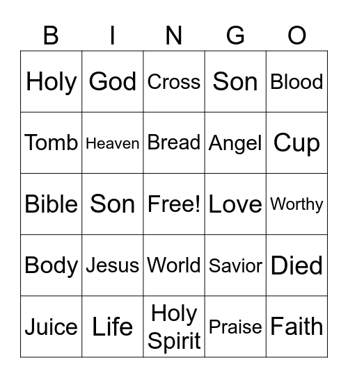 Communion Bingo Card