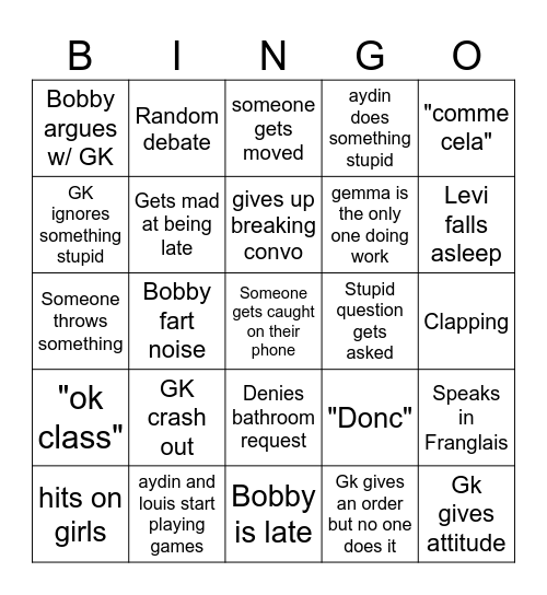 Socials Bingo Card