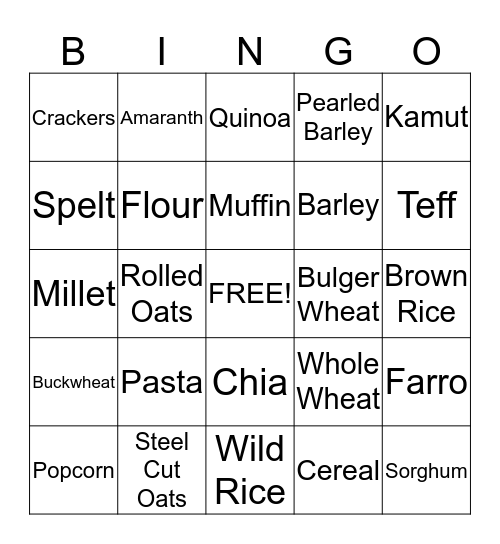Grains Bingo Card