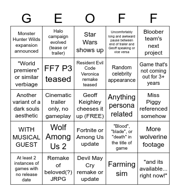 SGF EXTRAVAGANZA Bingo Card