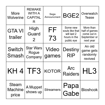 Game Fest Bingo Card