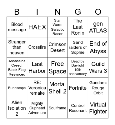 Summer Game Fest 2026 Bingo Card