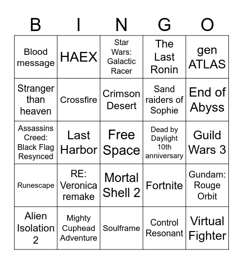 Summer Game Fest 2026 Bingo Card