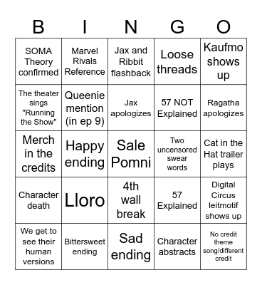 TADC The Last Act Bingo Card