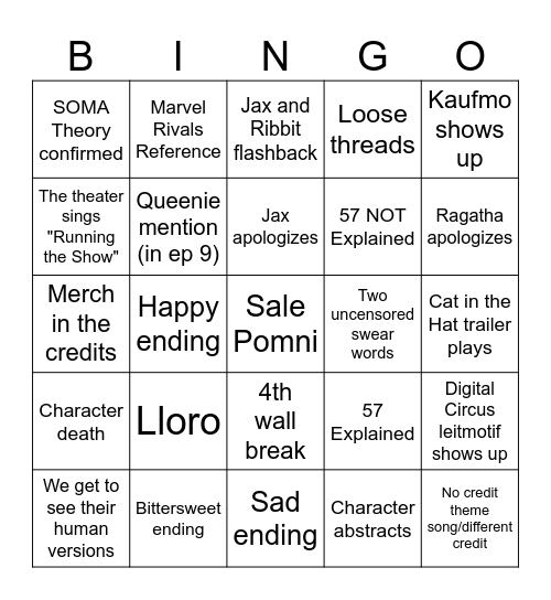 TADC The Last Act Bingo Card