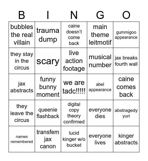 TADC FINALE BINGO Card