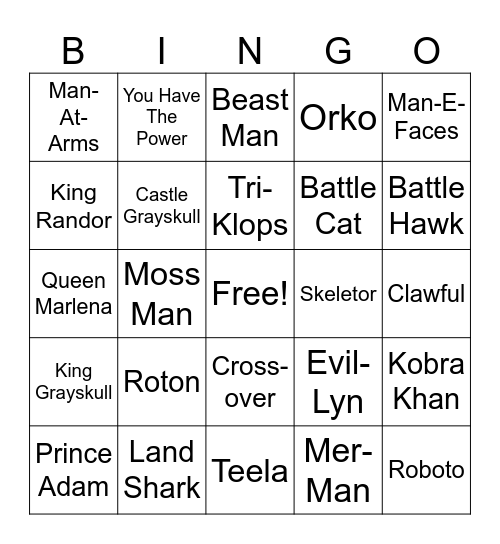 Masters of the Universe Movie Bingo Card
