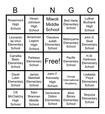 SCUSD SCHOOLS Bingo Card