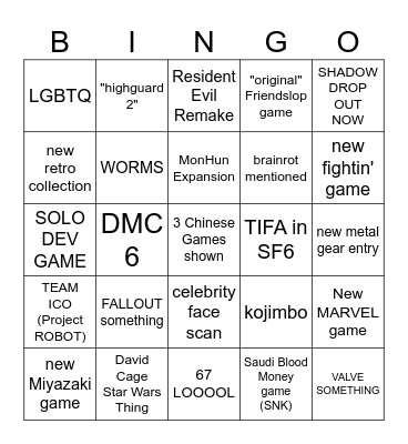 summer gameslop Bingo Card