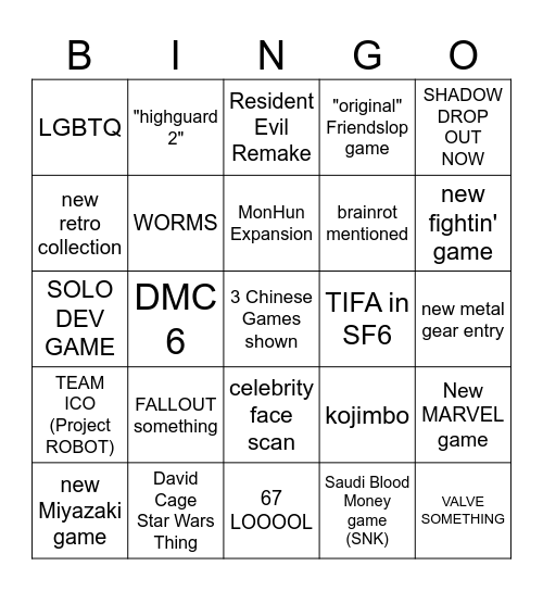 summer gameslop Bingo Card