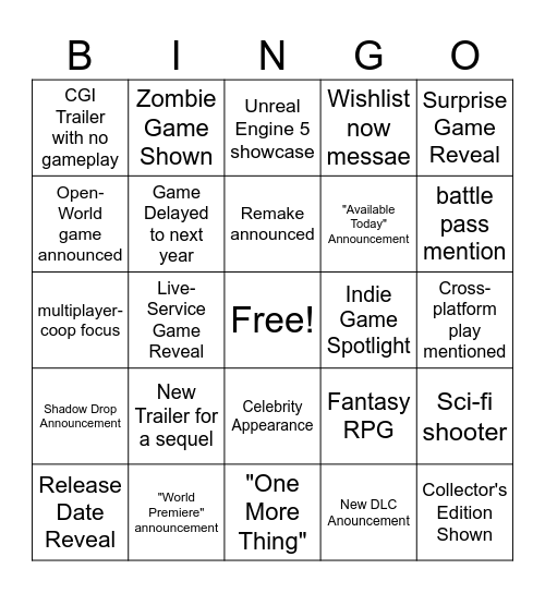 Untitled Bingo Card