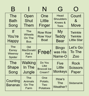 Nursery Rhyme Bingo Card