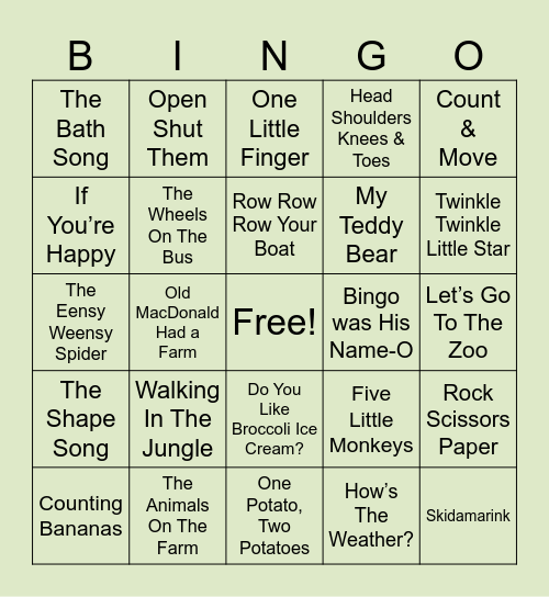 Nursery Rhyme Bingo Card