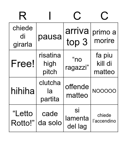 RICC Bingo Card