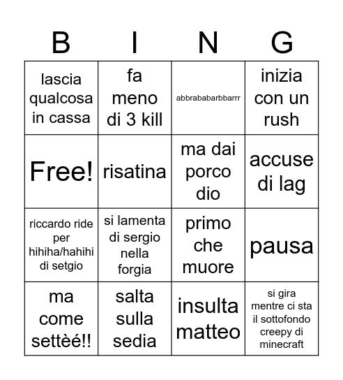 Riccardo Bingo Card
