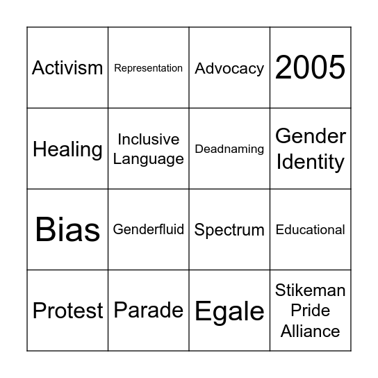 SEV Pride Bingo Card