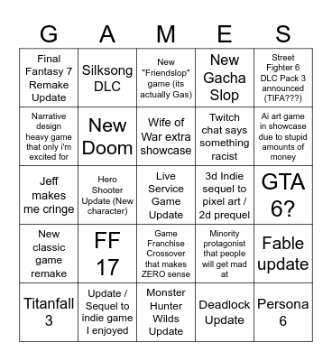 Summer Jeff Fest Hopes Bingo Card