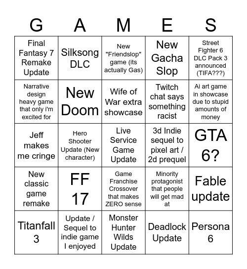 Summer Jeff Fest Hopes Bingo Card