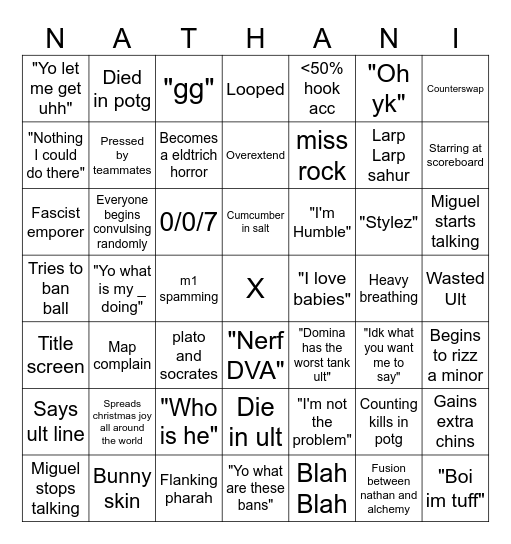 Nathaniel OW Bingo Card