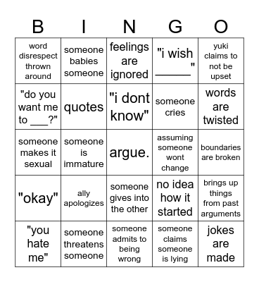 ally yuki Bingo Card