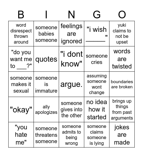 ally yuki Bingo Card