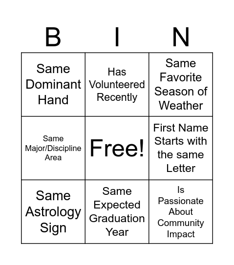 Human Bingo Card
