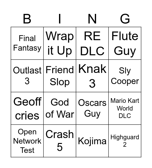Summer Game Fest BINGO 2026 Bingo Card
