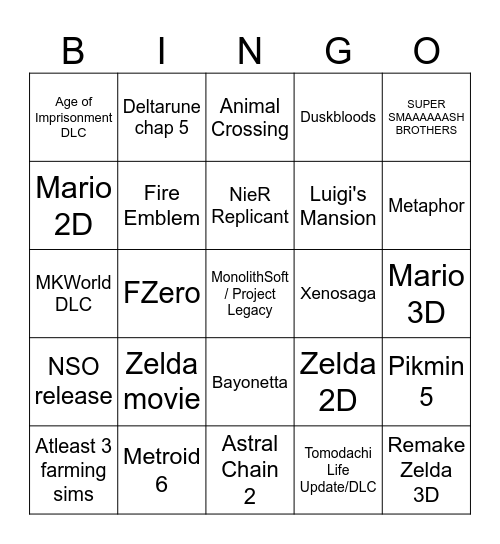 Nintendo Direct June 2026 Bingo Card
