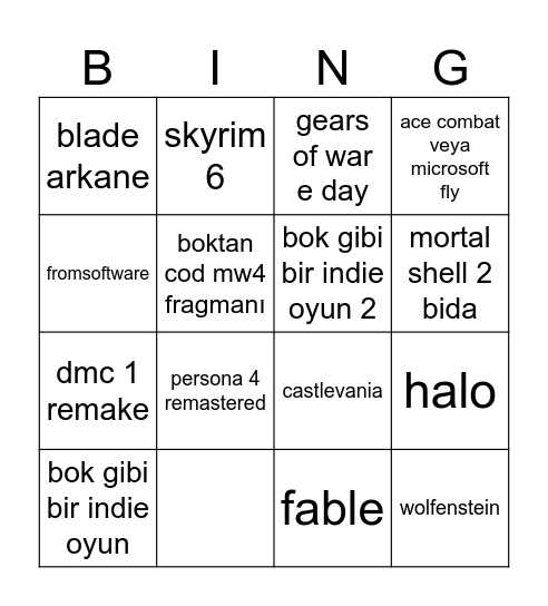 xbox game show Bingo Card