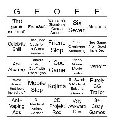 SGF 2026 Bingo Card