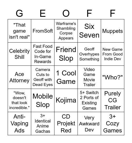 SGF 2026 Bingo Card