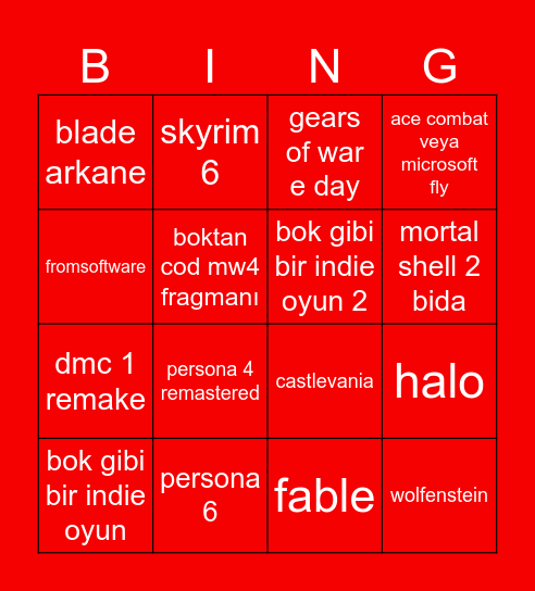 xbox game show Bingo Card