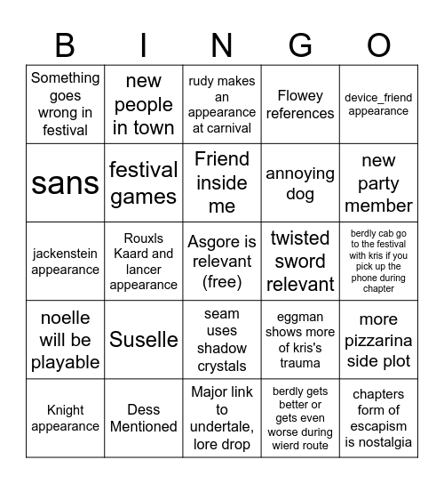 Deltarune chapter 5 bingo Card