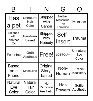 Oc Bingo Card
