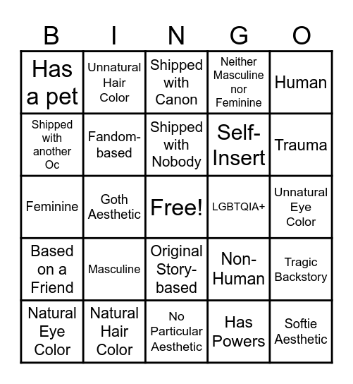 Oc Bingo Card