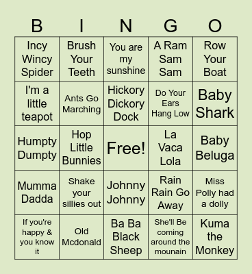 Nursery Rhyme Bingo Card