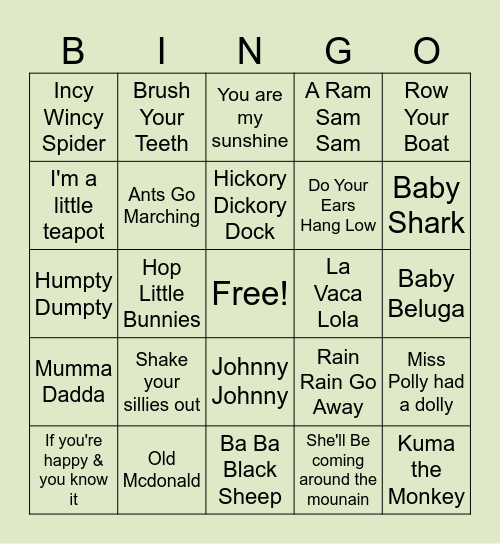 Nursery Rhyme Bingo Card