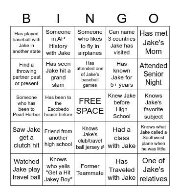 Jakey Boy BINGO Card