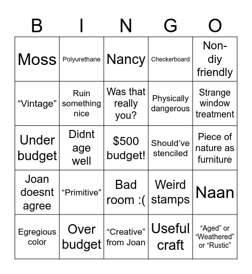 Designing (Non)Cents Bingo Card