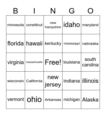 License Plate Game Bingo Card