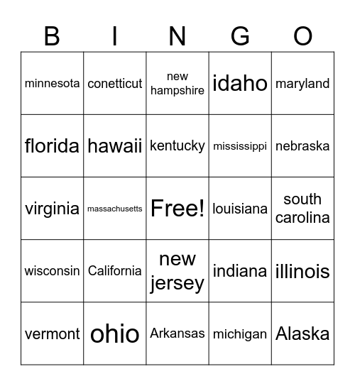 License Plate Game Bingo Card