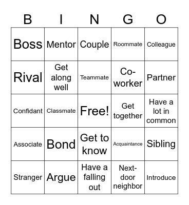 RELATIONSHIPS Bingo Card